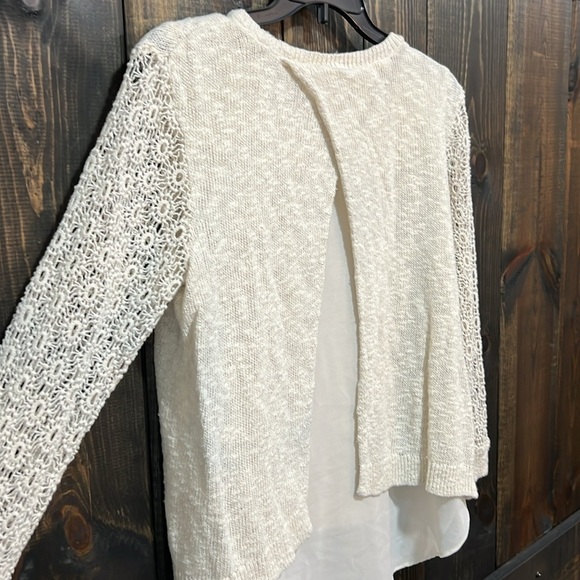 Lucky Brand Sweater S Split Back Cream Lace Cinema Boho Sheer Coquette Girly - Picture 7 of 9